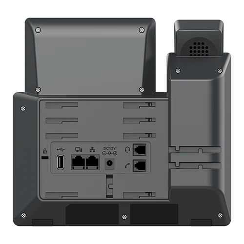 Back panel with network, power, USB and headset ports